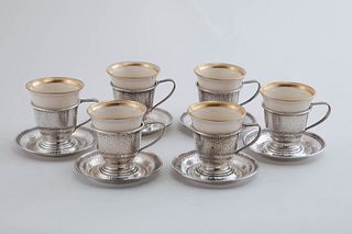 International Silver Co. Sterling Silver Demi Cups and Saucers with Lenox Liners