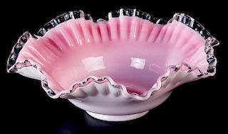 Pink Cased Ruffled Glass Bowl