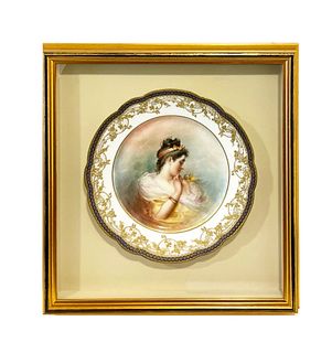 19th C. Hand Painted Porcelain Framed Decorative Wall Plate