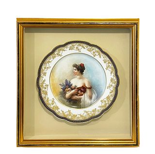 19th C. Hand Painted Porcelain Framed Decorative Wall Plate
