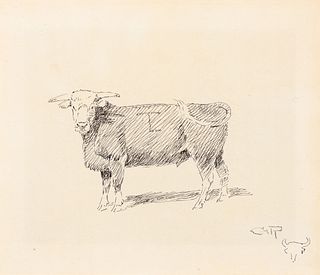 Charles M. Russell (1864 – 1926) — Hereford Steer; Longhorn Steer