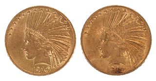 Two 1910 Indian Head $10 Gold Coins 