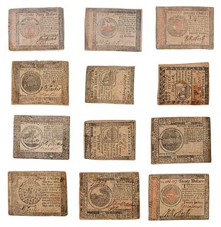12 Continental Currency Bank Notes 