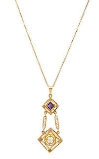 Necklace Featuring an Amethyst and Diamond in 14 Karat 