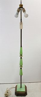 DECO FLOOR LAMP W/ JADITE GREEN GLASS MOUNTS