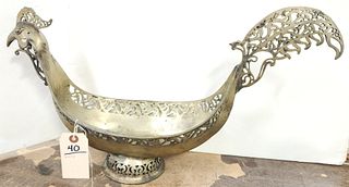 BRONZE ROOSTER CENTERPIECE COMPOTE 12"H X 22 1/2"W X 7"D