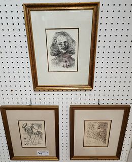 LOT 3 FRAMED DALI ETCHINGS-SHAKESPEARE, EL GRECO & DON QUIXOTE 7 1/2" X 5 3/4" W/ CERT. ON BACK