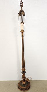 c1915 WOODEN FLOOR LAMP GILT W/PARTIAL EBONIZING