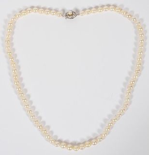 14 KT WHITE GOLD DIAMOND AND 7MM DIA PEARL NECKLACE