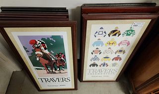 LOT 17 FRAMED POSTERS "THE TRAVERS CELEBRATION" SARATOGA ALL PENCIL SGND GREGORY MONTGOMERY 1986,87,92,96,97,98,99, 2000-2009 31"X 13"