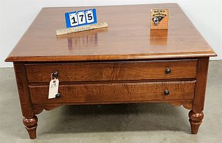 ETHAN ALLEN MAPLE 2 DRAWER COFFEE TABLE 18-1/2"H X 37-3/4"SQ
