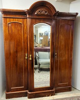 19TH C MAGH. 3 DOOR ARMOIRE 7'5"H X 69"W X 22-1/2"D
