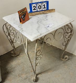WROUGHT BASE MARBLE TOP STAND 21"H X 18"SQ