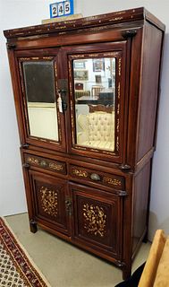 CHINESE 2 PART INLAID CABINET- 2 MIRRORED DOORS OVER 2 DRAWERS OVER 2 DOORS 68 1/2"H X 40 1/2"W X 18 1/2"D