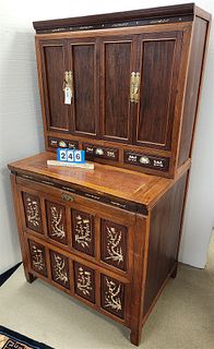 CHINESE 2 PART INLAID CABINET 4 DOORS OVER 3 DRAWERS W/ STORAGE CABINET BASE 69 1/2"H X 38"W X 26 1/2"D