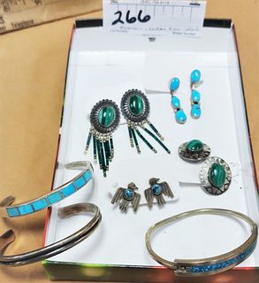 LOT NATIVE AMERICAN AND MEXICAN STERL- 3 BANGLES 4 PR EARRINGS