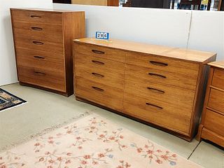 MID CENTURY TEAK 8 DRAWER CHEST 32 1/2" X 62"W X 19"D AND TALL CHEST 5 DRAWER 45"H X 36"W X 19"D