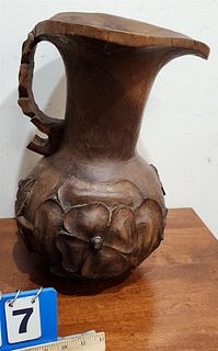 CARVED WOODEN PITCHER