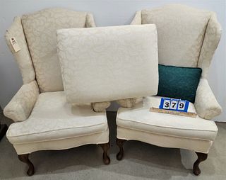 PR UPHOLS WING CHAIRS AND FOOT STOOL