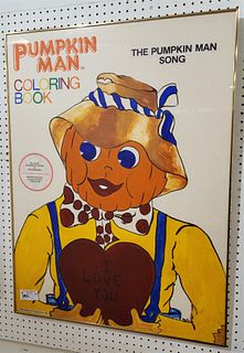 LOT 2 FRAMED ORIG ILLUS- PUMPKIN MAN COLORING BOOK 39 1/2" X 29 1/2" AND THE PUMPKIN MAN SONG 37 1/2" X 29 1/2" BOTH SGND AUGUSTINE 1983 STACCATO PROD