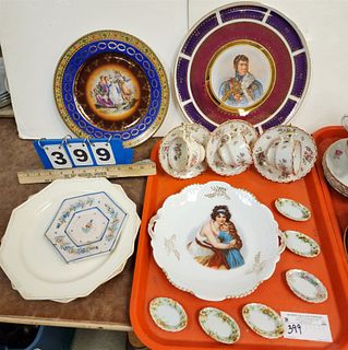 TRAY PLATES AND CUPS AND SAUCERS- PR EARLY 19TH C OCTOGONAL HAND ENAMELED PLATES 9 1/2" DIAM, ROYAL BAYREUTH CUPS AND SAUCERS ETC