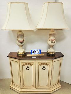 CONSOLE CABINET 26 1/2"H X 40"W X 10' AND PR LAMPS 33"