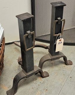 MISSION STYLE CAST IRON ANDIRONS 18"