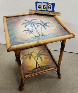 BAMBOO 2 TIER STNAD W/PAINTED TROPICAL SCENES 25"H X 19"SQ