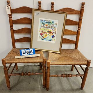 PR RUSH SEAT LADDER BACK CHAIRS W/FRAMED LITHO 11-1/2" X 9-1/2"