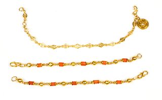 Vintage High Karat Gold and Coral Chinese Gold Bracelets