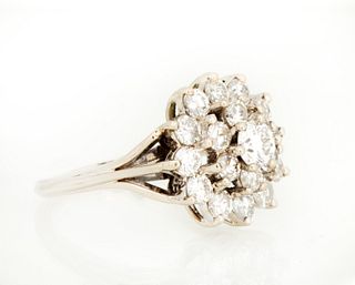 Vintage 14K White Gold and Diamond Cluster Ring