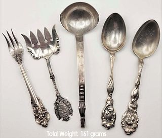 Lot Of Five 1900's Sterling Silver (161 g) Forks And Spoons, Stamped