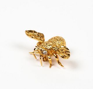 Vintage 14K Gold and Diamond Bee Brooch