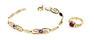 Vintage Amethyst and Yellow Gold Bracelet and Ring