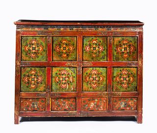 An Antique Tibetan Polychrome Monastery Cabinet
