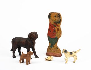 Antique Cold Painted Dog and Three Other Dog Figures