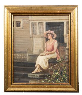 Alice M. Frye Leach (1857 - 1943) Woman on Stoop, 1920.