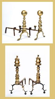 Two Pairs of Federal Cast Brass Andirons