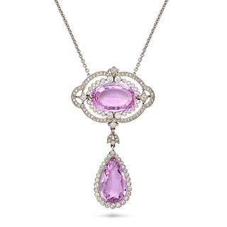 A FINE ANTIQUE BELLE EPOQUE FRENCH PINK TOPAZ AND DIAMOND PENDANT NECKLACE, EARLY TWENTIETH CENTU...