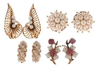 Pearl Earrings with Gemstones in 14 Karat 