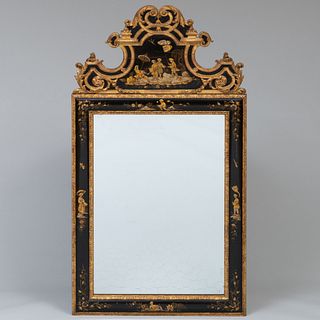George III Style Japanned and Parcel-Gilt Mirror