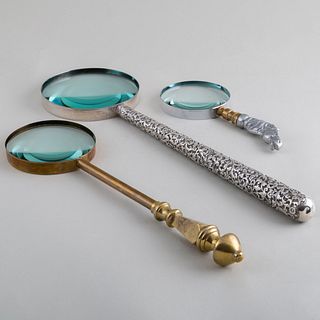 Group of Three Silver and Brass Magnifying Glasses