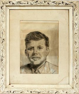 MARION G SMITH CHARCOAL DRAWING JOHN F KENNEDY 1964