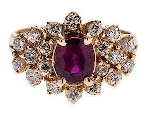 Ruby and Diamond Cluster Ring in 14 Karat 