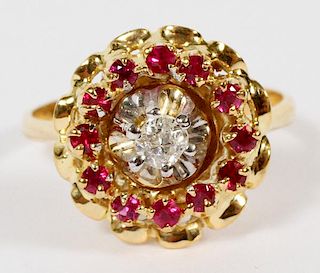 0.4CT NATURAL RUBY AND OLD MINE CUT DIAMOND RING