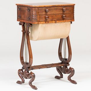 Regency Brass Inlaid Rosewood Sewing Table                     