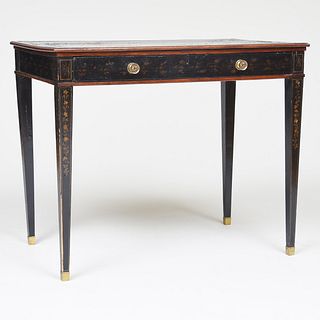 Continental Neoclassical Black Chinoiserie Painted Table       