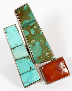 SILVER TURQUOISE AND CARNELIAN RING