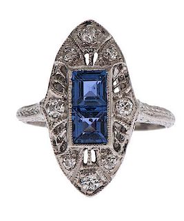 Diamond Filligree Ring with Sapphires in Platinum 