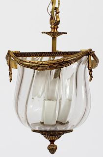BRASS AND GLASS HANGING LAMP